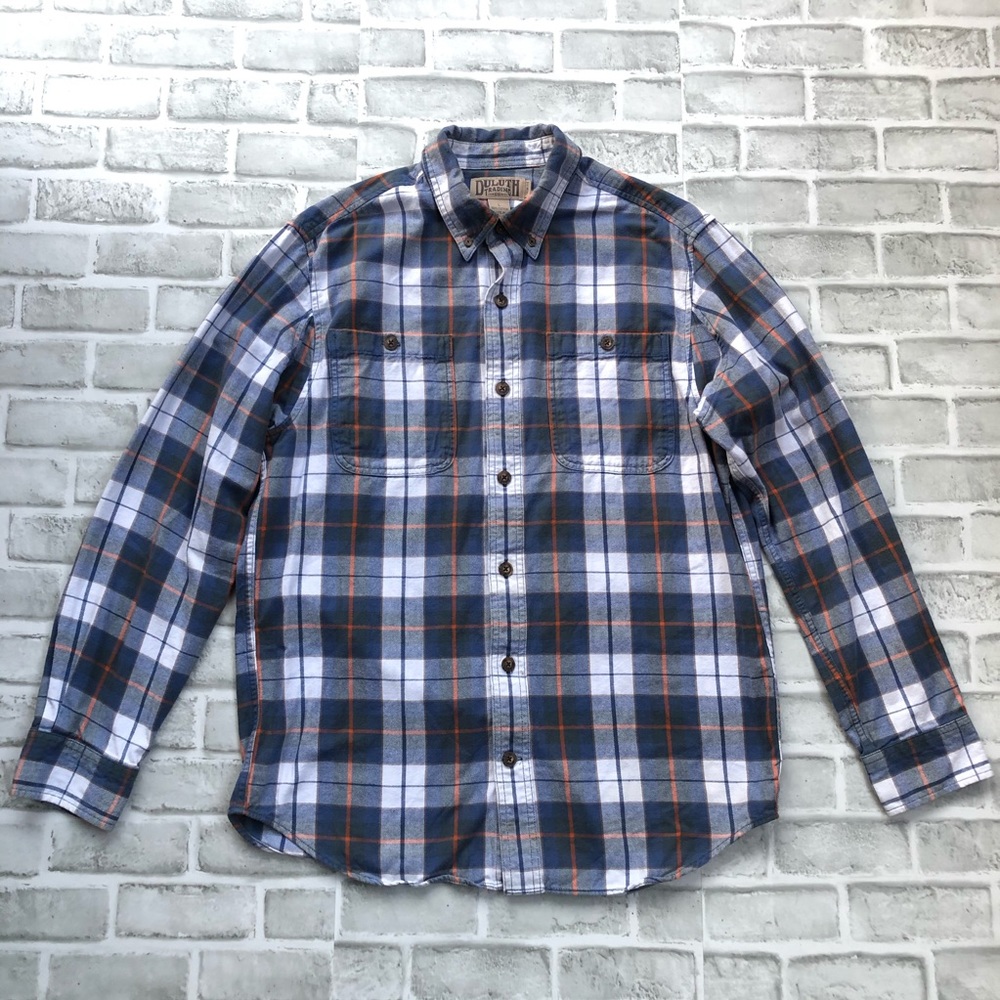 Duluth Trading Company Plaid Button Shirt Dual Pocket Men L Trim Fit Cabincore